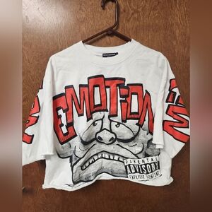 Mixed Emotion Graphic Crop Top - White and Red Hip Hop